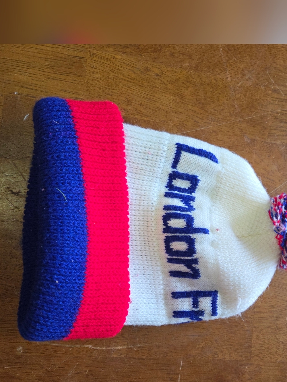 Vintage London Free Press Beanie – 90s Promotional Knit Bobble Toque Hat – Londo